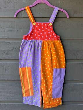 VTG 80s Cassy and Company Colorful Clown 100% Cotton Overalls Size 5 USA Made